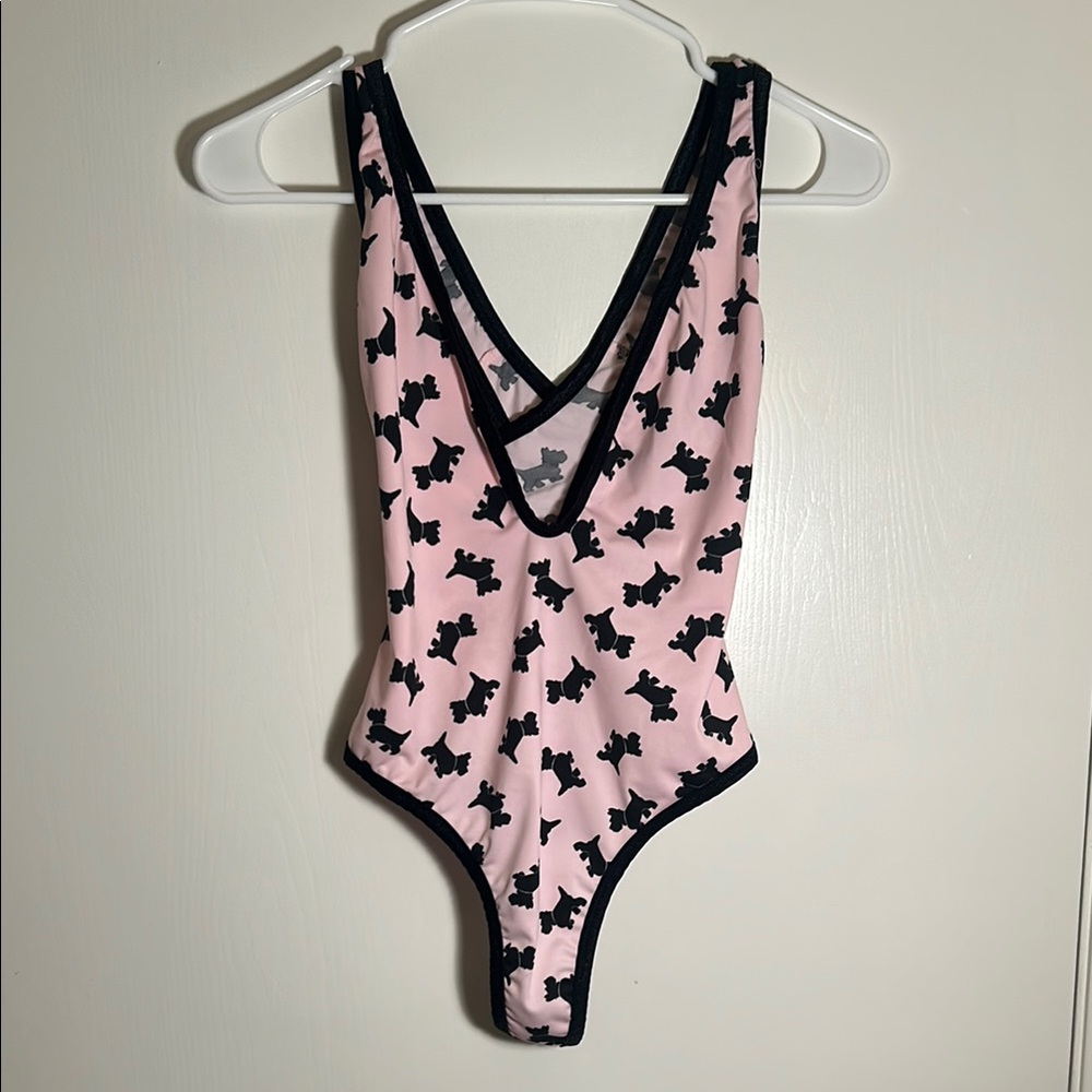 Pink One Piece Bodysuit with Black Doggy Design Brand New